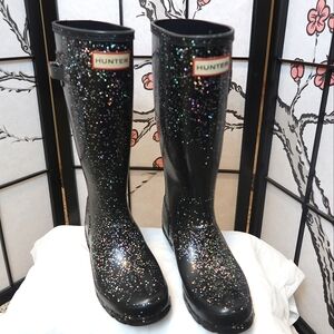 Hunter Big Kids Orignial Giant Glitter Rain Boots Black Size 5
